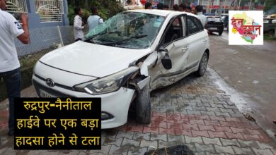 A major accident averted on Rudrapur-Nainital Highway