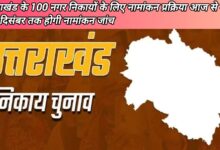 Nomination process for 100 municipal bodies of Uttarakhand starts from today, nomination scrutiny will be done till 31st December