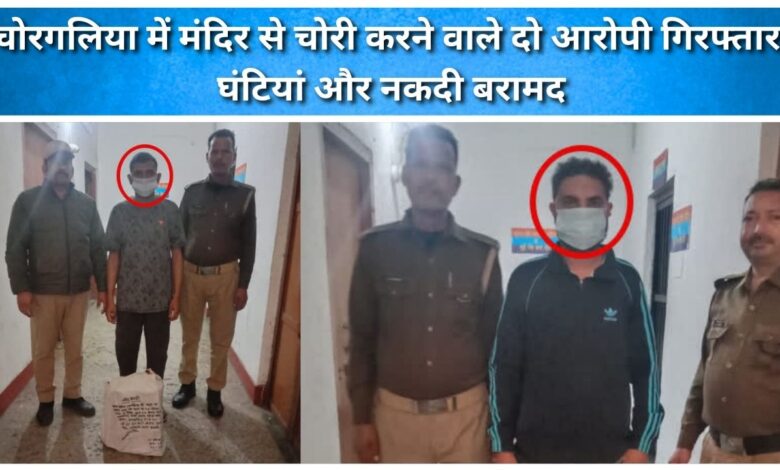 Two people arrested for stealing from a temple in Chorgalia; bells and cash recovered