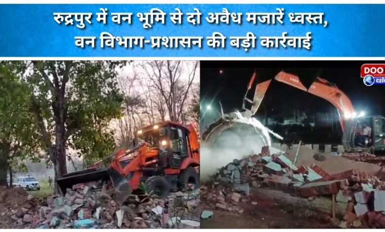 Two illegal shrines demolished from forest land in Rudrapur, major action by Forest Department and Administration