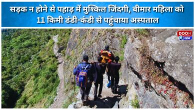 Life in the mountains is difficult due to lack of roads, a sick woman was taken to the hospital by walking 11 km from Dandi-Kandi.