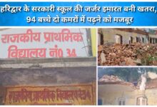 Dilapidated building of a government school in Haridwar poses a danger; 94 children forced to study in two rooms.