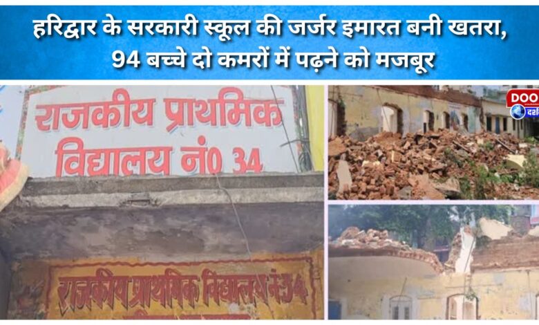 Dilapidated building of a government school in Haridwar poses a danger; 94 children forced to study in two rooms.