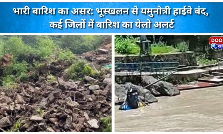 Impact of heavy rain Yamunotri Highway closed due to landslide; 'Yellow Alert' for rain in several districts.