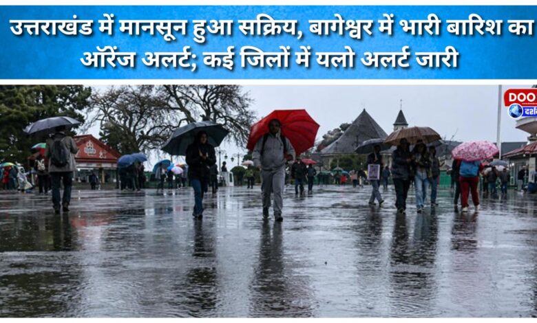 Monsoon becomes active in Uttarakhand; 'Orange Alert' for heavy rain in Bageshwar; 'Yellow Alert' issued for several districts.