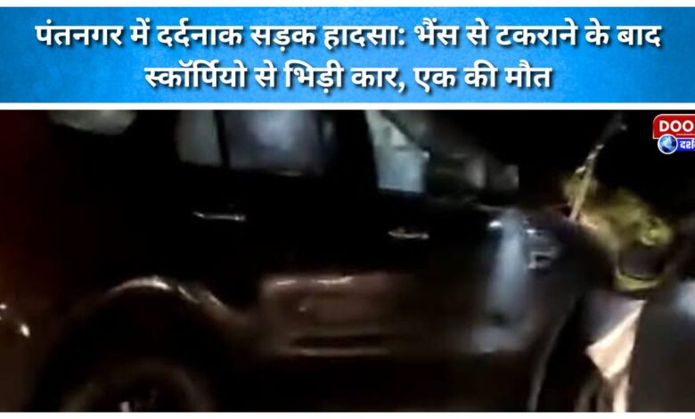 Tragic road accident in Pantnagar Car collides with Scorpio after hitting a buffalo; one dead.