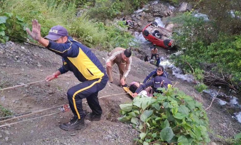 Car plunges into 35-meter-deep gorge near Lalpul; five tourists critically injured.