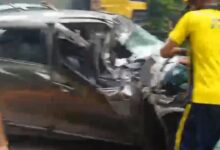 Dumper and car collide near Byasi; siblings killed, two injured.