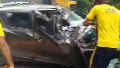 Dumper and car collide near Byasi; siblings killed, two injured.