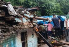 Debris from the hillside struck Mahargaon; three members of the same family, including a young child, died.